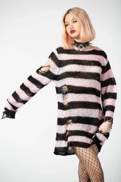Bad Blossoms Knit Sweater -Gothic Wear Store BAD BLOSSOMS STRIPE KNIT W D