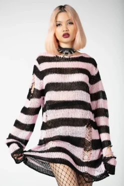 Bad Blossoms Knit Sweater -Gothic Wear Store BAD BLOSSOMS STRIPE KNIT W E