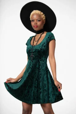 Devilry Skater Dress [EMERALD] -Gothic Wear Store DEVILRY SKATER DRESS EMERALD W D