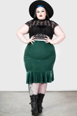 Drusilla Midi Skirt [GREEN] [PLUS] -Gothic Wear Store DRUSILLA MIDI SKIRT DARK GREEN PLUS W D