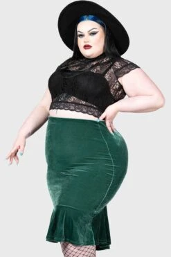 Drusilla Midi Skirt [GREEN] [PLUS] -Gothic Wear Store DRUSILLA MIDI SKIRT DARK GREEN PLUS W E