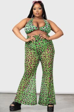 Emerald Sugar Mesh Flare Trousers [PLUS] -Gothic Wear Store EMERAL SUGAR MESH FLARE TROUSERS PLUS W D