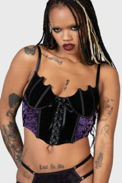 Fang Burnout Velvet Bustier -Gothic Wear Store FANG BURNOUT VELVET BRALET W D