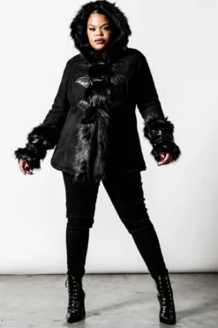 Flies By Night Faux-Fur Coat [PLUS] -Gothic Wear Store FLIES BY NIGHT FAUX FUR COAT PLUS D