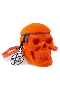 Grave Digger Skull Handbag [ORANGE VELVET] -Gothic Wear Store GraveDiggerSkullHandbag ORANGEVELVET G