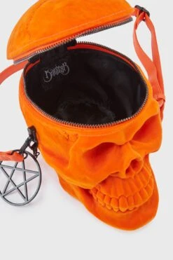 Grave Digger Skull Handbag [ORANGE VELVET] -Gothic Wear Store GraveDiggerSkullHandbag ORANGEVELVET I