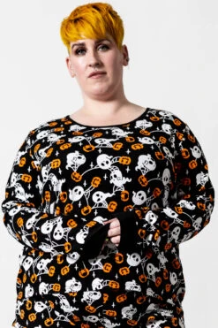 Haunted Pumpkin Long Sleeve Top [PLUS] -Gothic Wear Store HAUNTED PUMPKIN LONG SLEEVE TOP PLUS C