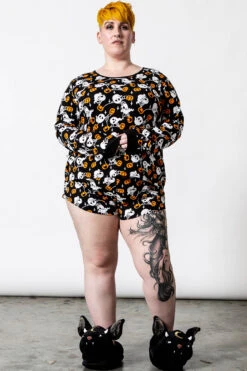 Haunted Pumpkin Long Sleeve Top [PLUS] -Gothic Wear Store HAUNTED PUMPKIN LONG SLEEVE TOP PLUS E