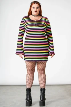 Lick The Rainbow Ribbed Dress [PLUS] -Gothic Wear Store LICK THE RAINBOW PLUS W E