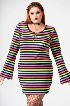 Lick The Rainbow Ribbed Dress [PLUS] -Gothic Wear Store LICK THE RAINBOW PLUS W F
