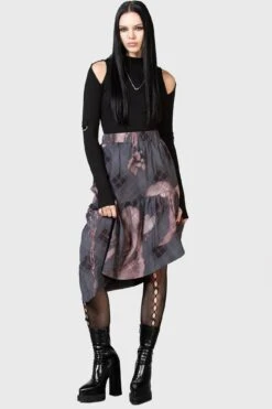 Othalo's Ruin Midi Skirt -Gothic Wear Store OTHALOS RUIN MIDI SKIRT BLEACH CHECK W E