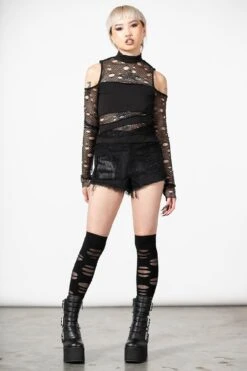 Prediction Patch Denim Shorts -Gothic Wear Store PREDICTION PATCH DENIM SHORTS W D