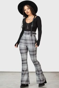 Prophet Of Doom Suspender Trousers [GREY TARTAN] -Gothic Wear Store PROPHET OF DOOM TROUSERS GREY W E