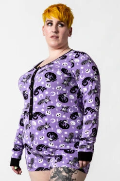 Purr Off Playsuit [PLUM] [PLUS] -Gothic Wear Store PURR OFF PLAYSUIT PLUM PLUS C