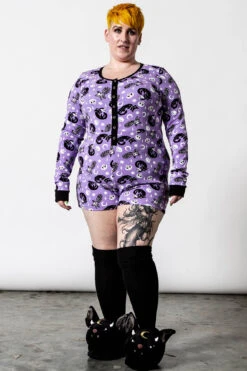 Purr Off Playsuit [PLUM] [PLUS] -Gothic Wear Store PURR OFF PLAYSUIT PLUM PLUS E