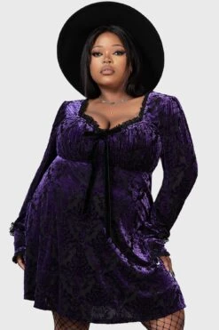 Sitri Long Sleeve Dress [PURPLE] [PLUS] -Gothic Wear Store SITRI LONG SLEEVE DRESS PURPLE PLUS W F