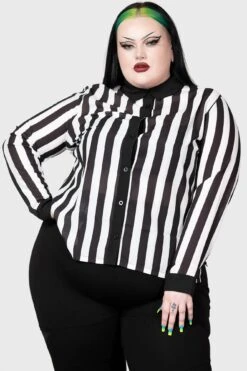 Stripe Down Shirt [PLUS] -Gothic Wear Store STRIPE DOWN SHIRT PLUS W E