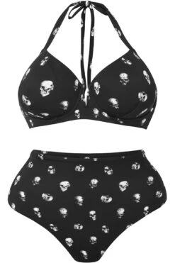 Skulls 2-Piece Swimsuit [PLUS] -Gothic Wear Store Skulls2 PieceSwimsuit G PLUS