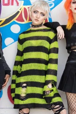 Slimer Distress Knit Sweater -Gothic Wear Store slimer knit jumper